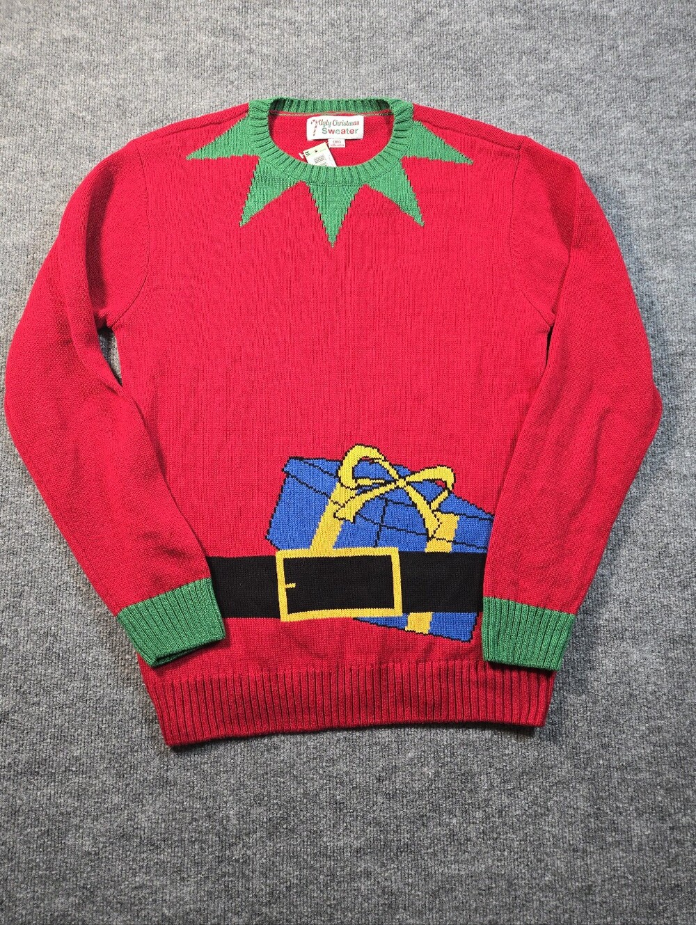 Ugly Christmas Sweater Mens M Red Green Elf Present Holiday Novelty Party NWT